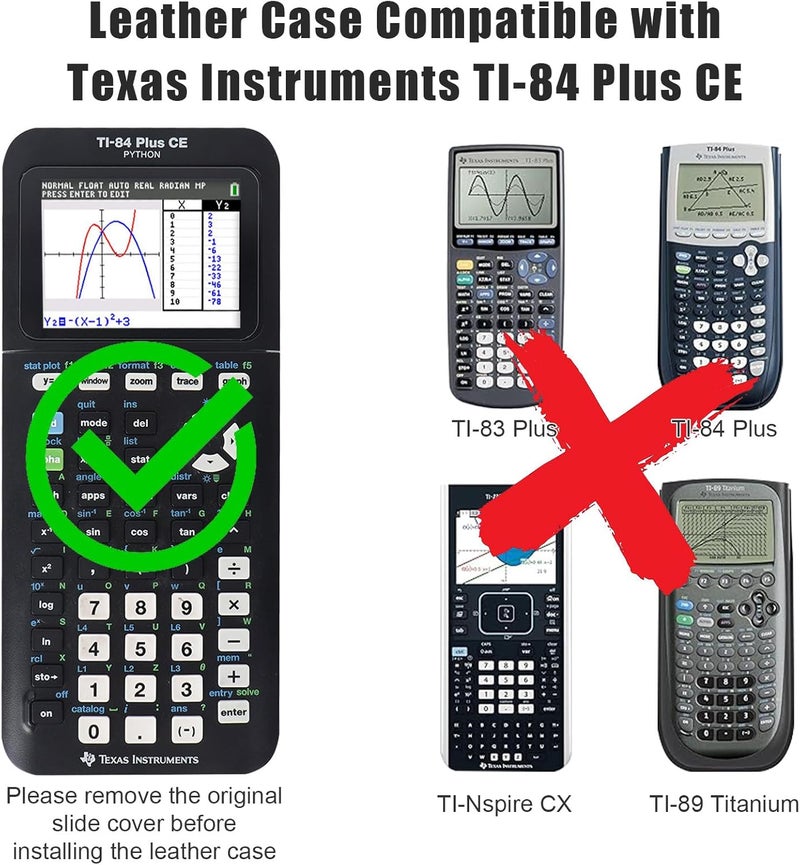 YouKnow PU Leather Protective Case for Texas Instruments TI-84 Plus CE Color Graphing Calculator with ID Card Slot (Only Case) (Black) - Image 2